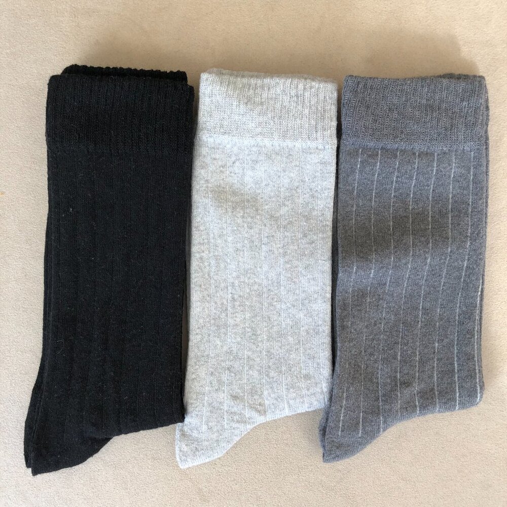 6 Pairs Mens Socks. Cotton Blend Crew Dress Socks, Black, Grey, Dark Gray - Picture 7 of 8